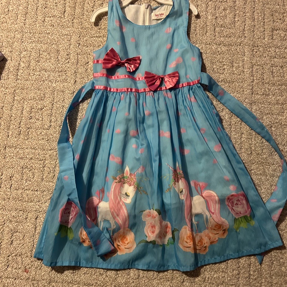 Unicorn Print Blue Kids Dress